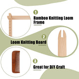 Detachable Bamboo Knitting Loom Frame, Rectangle with Crochet Hook & Comb, PapayaWhip, 28.1x24x3.1cm