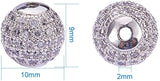 Rack Plating Brass Cubic Zirconia Beads, Long-Lasting Plated, Round, Platinum, 9.5~10x9~9.5mm, Hole: 2mm, 10pcs/box