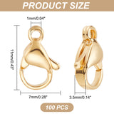 100Pcs 304 Stainless Steel Lobster Claw Clasps, Parrot Trigger Clasps, Manual Polishing, Real 24K Gold Plated, 11x7x3.5mm, Hole: 1mm