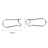 304 Stainless Steel Hoop Earrings Findings Kidney Ear Wires, Stainless Steel Color, 20x10mm, Pin: 0.7mm