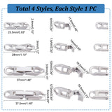 4Pcs 4 Styles 316 Surgical Stainless Steel Fold Over Clasp, for Jewellery, Stainless Steel Color, Link: 11.5~18.5x6~12.5x2.4~5mm, Clasp: 10.5x2.5~6.5x3~3.5mm, Hole: 3~6x2.3~6mm, 1pc/style