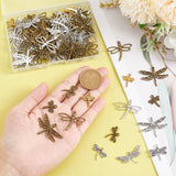 100PCS 10Style Tibetan Style Dragonfly Alloy Pendants, Mixed Color, 16~27x15~35x2~3mm, Hole: 1.5~2mm