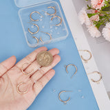 12Pcs Brass Ring Stud Earring Findings, Half Hoop Earring Findings with Horizontal Loops, Nickel Free, with 30Pcs Plastic Ear Nuts, Real 18K Gold Plated, 23x24x2mm, Hole: 2mm, Pin: 0.7mm