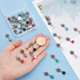 Glass Pearl & ABS Plastic Imitation Pearl Round Pendants and Tibetan Style Findings, Rose, Antique Silver, Mixed Color, 30mm, Hole: 2mm, 8pcs/set, 4 sets/box