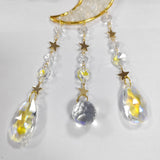 Crystal Chandelier Glass Teardrop Pendant Decorations, Hanging Sun Catchers, with Opalite Chips Beads, for Home Decoration, Star & Moon, Golden, 385~540mm