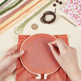 3 Sets 3 Colors DIY Embroidery Flower Pattern Drawstring Bag Making Kit, Including Plastic Embroidery Hoop, Needle, Threads, Cotton & Linen Fabric, Wood Beads, Mixed Color, 1 set/color