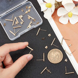 20Pcs Brass Round Bar Stud Earring Findings, with 925 Sterling Silver Pins and Horizontal Loops, with 20Pcs Ear Nuts, Nickel Free, Real 18K Gold Plated, 15x2mm, Hole: 1mm, Pin: 0.7mm