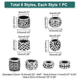 8Pcs 8 Style 304 Stainless Steel Large Hole Beads, Column/Drum/Rondelle, Antique Bronze, 5.5~10.5x7~11mm, Hole: 4.5~8mm, 1pc/style