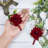 daSilk 2Pcs Rose Flower Silk Brooch with Plastic, Imitation Flower Brooch for Wedding, Party Decorations, Dark Red, 109x78x45mm, Pin: 0.7mm