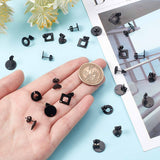 30Pcs 5 Style 304 Stainless Steel Stud Earring Findings, with Hle & Earring Backs, Donut & Flat Round & Square & Teardrop & Heart, Electrophoresis Black, 10~13.5x6~9x0.8~1mm, Hole: 1~1.6mm, Pin: 0.7~0.8mm, 6Pcs/style
