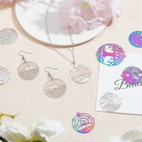 48Pcs 12 Style 201 Stainless Steel Filigree Pendants, Etched Metal Embellishments, Flat Round with Star, Mixed Color, 4pcs/style