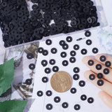 Flat Round Handmade Polymer Clay Beads, Disc Heishi Beads for Hawaiian Earring Bracelet Necklace Jewelry Making, Black, 8x0.5~1mm, Hole: 2mm, about 380~400pcs/strand, 17.7 inch, 3 strands/box