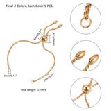 304 Stainless Steel Slider Bracelet/Bolo Bracelets Making, with Box Chains, Golden & Stainless Steel Color, 10-5/8 inch(27cm), 2colors, 5pcs/color, 10pcs/box