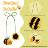 Bee with Hat Fabric Crochet Car Mirror Hanging Accessories, Hanging Cute Car Ornament, Yellow, 680x5mm