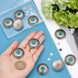 10Pcs 1-Hole Alloy & Turquoise Buttons, Flat Round with Sunflowers Pattern, for DIY Luggage and Hardware Accessaries, Dark Turquoise, 30x10.3~10.8mm, Hole: 2.5mm
