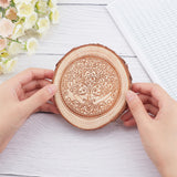 Rustic Wooden Slice Cup Mats, Seven Star Array Display Base for Gemstones, Crystal Ball, Irregular Flat Round, Tree of Life Pattern, 80~110x8.5~12mm