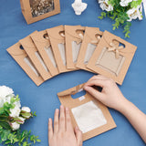 Blank Kraft Paper Bags, with Handles & Clear Windows, Rectangle, for Gift Packaging, Camel, 11.9x6.15x15.7cm, Unfold: 16x12x0.55Cm