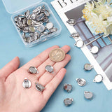 50Pcs 304 Stainless Steel Clip-on Earring Findings, Earring Settings, Flat Round, Stainless Steel Color, 18x13.5x7mm, Hole: 3mm, Tray: 12mm