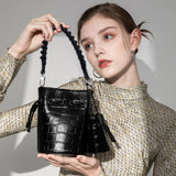 Imitation Leather Braided Bag Handles, with Platinum Tone Alloy Swivel Clasp, Black, 43.5x2.3x1.9cm