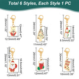 6Pcs 6 Styles Christmas Theme 316 Surgical Stainless Steel Enamel Pendant Decorations, Lobster Clasps Charms, for Keychain, Purse, Backpack Ornament, Mixed Color, 26~34mm, 1pc/style
