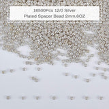 Ornaland 12/0 Round Glass Seed Beads, Grade A, Iris Round Beads, Silver Plated, 2x1.5mm, Hole: 0.5mm, about 16500pcs/bag