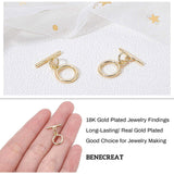 Brass Toggle Clasps, with Jump Rings, Nickel Free, Ring, Real 18K Gold Plated, Ring: 12x9x1.5mm, Hole: 1.2mm, Bar: 12.5~14x1.5mm, Hole: 1.2mm, Jump Ring: 5x0.8mm, 10sets/box