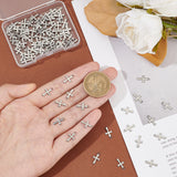100Pcs 304 Stainless Steel Tiny Cross Charms, Stainless Steel Color, 12x7x1mm, Hole: 1mm