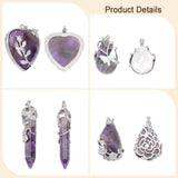 DIY Gemstone Necklace Making Kit, Including Teardrop & Heart & Bullet Natural Amethyst Pendants, 304 Stainless Steel Cable Chain Necklace, Stainless Steel Color, 9Pcs/box
