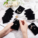 Velvet Jewelry Flap Pouches, Envelope Bag with Snap Button for Earrings, Bracelets, Necklaces Packaging, Square, Black, 6.9x6.9cm