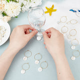 26Pcs 26 Style Natural Freshwater Shell & Brass Wine Glass Charms, with Brass Findings, Flat Round with Letter Pattern, Golden, 45mm, 26 style, 1pc/style, 26pcs/set