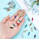30pcs 15 colors Brass Glass Connector Charms, Light Gold, Faceted Flat Oval Links, Mixed Color, 22.5x6x3mm, Hole: 2mm, 2pcs/color