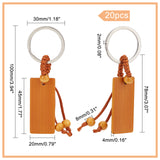 20Pcs Keychain, with Bamboo Pendant and Platinum Iron Split Key Rings, Rectangle, Dark Orange, 100mm