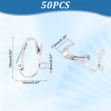 50Pcs 304 Stainless Steel Clip-on Earrings Findings, with Horizontal Loops, for Non-pierced Ears, Stainless Steel Color, 16x12x7.5mm, Hole: 1.8mm