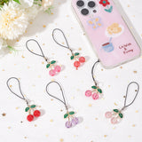 12Pcs Cell Phone Strap Charm 3D Cherry Acrylic Charm Hanging Keychain for Women, Phone Decorations Charm, with Nylon Cord, Mixed Color, 8.7cm