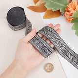 7M Flat Ethnic Style Polyester Ribbons, Jacquard Ribbon, Tyrolean Ribbon with Floral Pattern, Black, 1-1/4 inch(33mm), about 7.66 Yards(7m)/Roll