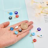 12Pcs 6 Colors Handmade Lampwork Evil Eye Pendants, with Real 18K Gold Plated Brass Findings, Cadmium Free & Lead Free, Mixed Color, 15x12x5mm, Hole: 4.5x3.5mm, 2pcs/color