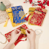 12Pcs 4 Colors Ethnic Style Brocade Sutra Book Zipper Pouch, Double-layer Thickened Scripture Storage Tassel Bags, Rectangle with Floral Pattern, Mixed Color, 20.5x11x0.4cm, 3pcs/color