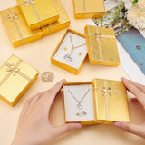 Cardboard Pendant Necklaces Boxes, with Bowknot Outside and Sponge Inside, Rectangle, Gold, 9x7x2.8cm