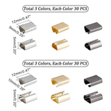 180Pcs 6 Style Iron Ribbon Crimp Ends, Rectangle, Mixed Color, 12x9x5mm, 12x10x5mm, 30Pcs/style