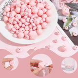 160Pcs 4 Style Food Grade Eco-Friendly Silicone Beads, Baby Chew Teething, Round & Rondelle & Hexagon, Pink, 8.5~17mm, Hole: 2~2.5mm