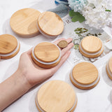12Pcs 3 Style Bamboo Bottle Caps, Reusable Sealer Covers, with Silicone Ring, Flat Round, Light Khaki, 67.5~98x20mm, Inner Diameter: 55~85.5mm, 4pcs/style