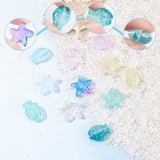 120Pcs 12 Style Transparent Spray Painted Glass Beads, Starfish & Fish, Mixed Color, 14x10~15x5.5~6.5mm, Hole: 1mm, 10pcs/color