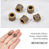 6Pcs Brass Beads, Column, Bumpy, Antique Golden, 11x9mm, Hole: 6.3mm