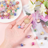 Transparent Glass Globe Pendants, with Resin & Resin Rhinestone & Conch Shell & Glass Micro Beads inside, Plastic CCB Pendant Bails, Round, Golden, Mixed Color, 21.5x16mm, Hole: 2mm, 11 Colors, 6pcs/color, 66pcs/box