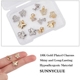 12Pcs 3 Style Brass Micro Pave Clear Cubic Zirconia Pendant, Cadmium Free & Lead Free, Butterfly, Mixed Color, 9~11x10~10.5x1.5~2mm, Hole: 3~3.5mm, 4pcs/style