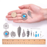 DIY Earring Making, with Tibetan Style Alloy Feather Pendants, Synthetic Turquoise Beads, Brass Earring Hook, Iron Eye Pin, Jump Rings, Mixed Color, 11x7x3cm