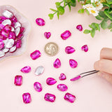 64Pcs 4 Style Glass Rhinestone Cabochons, Faceted, Flat Back & Back Plated, Rectangle & Teardrop & Heart & Oval, Fuchsia, 12~18x12~13x5~6mm, 16pcs/style