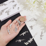 Zinc Tibetan Style Alloy Pendants, Gun, Antique Silver, 14~81x10~26x2~5mm, Hole: 1.4~3.4mm, 30pcs/bag, 1 bag/box