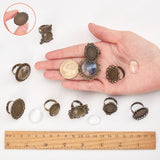 DIY Finger Ring Making Kits, with Transparent Glass Cabochons, Vintage Adjustable Iron & Brass Finger Ring Components Alloy Cabochon Bezel Setting, Antique Bronze, Size: 7, Inner Diameter: 17mm, 11pcs/set