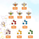 100Pcs 10 Style Alloy Enamel Charms, with Rhinestone, Bee/Honeycomb, Mixed Color, 12.5~19x14.5~15x1.5~2.5mm, Hole: 2mm, 10pcs/style